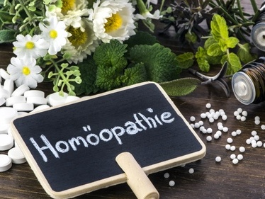 Homöopathie Schild mit Globuli, Schüsslersalzen und Kräutern